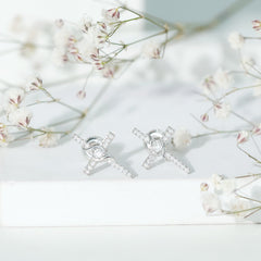 Certified Moissanite Cross Stud Earrings in Silver