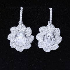 Bezel Set 2.5 Carat Oval Moissanite Flower Drop Earrings