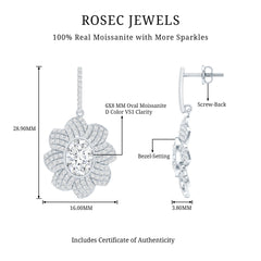 Bezel Set 2.5 Carat Oval Moissanite Flower Drop Earrings
