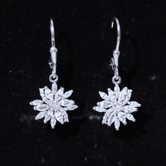Sterling Silver Moissanite Drop Flower Earrings with Lever Back