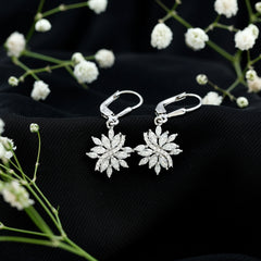 Sterling Silver Moissanite Drop Flower Earrings with Lever Back