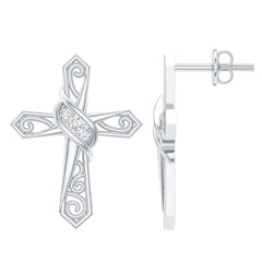 Certified Moissanite Vintage Cross Stud Earrings in Silver