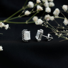 Certified 3.4 Carat Moissanite Stud Earrings with Lab Grown Black Diamond