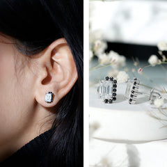 Certified 3.4 Carat Moissanite Stud Earrings with Lab Grown Black Diamond