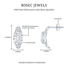 Moissanite Art Deco Stud Earrings in 14K Gold Plated Silver