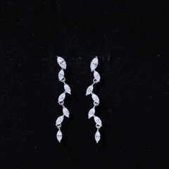 Marquise Moissanite Leaf Dangle Earrings in Sterling Silver