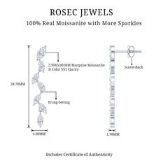 Marquise Moissanite Leaf Dangle Earrings in Sterling Silver