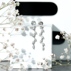 Marquise Moissanite Leaf Dangle Earrings in Sterling Silver