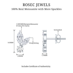 Certified Moissanite Playboy Stud Earrings in 14K Gold Plated Silver