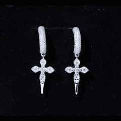 Vintage Inspired Moissanite Cross Dangle Earrings in Silver