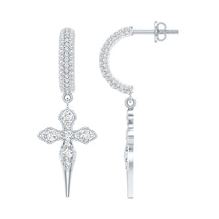 Vintage Inspired Moissanite Cross Dangle Earrings in Silver