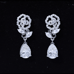 Pear Shaped 7X10 MM Moissanite Rose Flower Earrings for Wedding