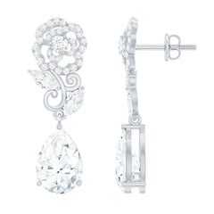 Pear Shaped 7X10 MM Moissanite Rose Flower Earrings for Wedding
