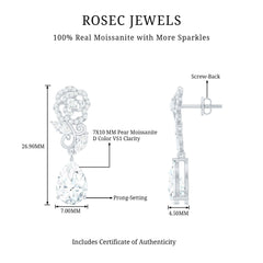 Pear Shaped 7X10 MM Moissanite Rose Flower Earrings for Wedding