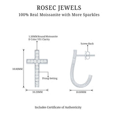 Certified Moissanite Cross J Hoop Earrings in Sterling Silver