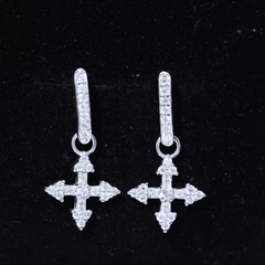 Certified Moissanite Cross Drop Earrings in Sterling Silver