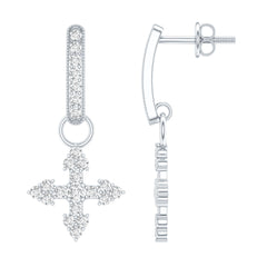 Certified Moissanite Cross Drop Earrings in Sterling Silver