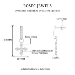 Certified Moissanite Cross Drop Earrings in Sterling Silver