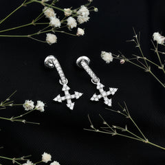Certified Moissanite Cross Drop Earrings in Sterling Silver