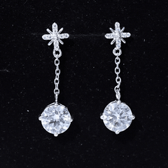 Floral Inspired 8 MM Moissanite Dangling Earrings in Silver