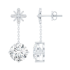Floral Inspired 8 MM Moissanite Dangling Earrings in Silver