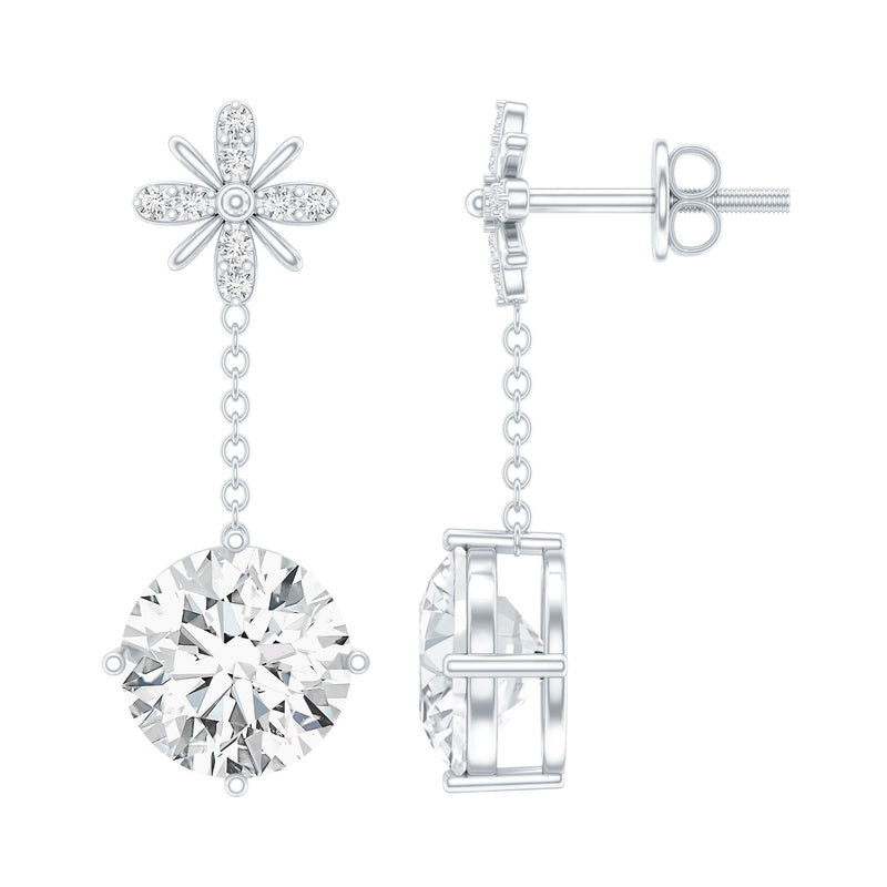 Floral Inspired 8 MM Moissanite Dangling Earrings in Silver