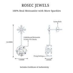 Floral Inspired 8 MM Moissanite Dangling Earrings in Silver