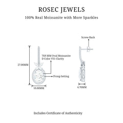 Certified 7X9 MM Oval Moissanite Wedding Drop Earrings with Screw Back