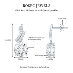 Certified Moissanite Designer Drop Earrings with Screw Back