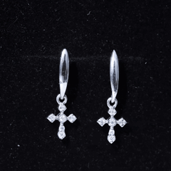 Minimalist Moissanite Cross Drop Earrings in Sterling Silver