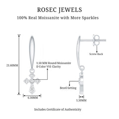 Minimalist Moissanite Cross Drop Earrings in Sterling Silver