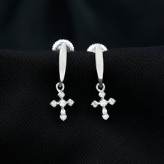 Minimalist Moissanite Cross Drop Earrings in Sterling Silver