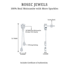Certified Moissanite Bar Dangle Earrings in Sterling Silver