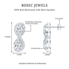 Designer Moissanite Infinity Stud Earrings with Screw Back