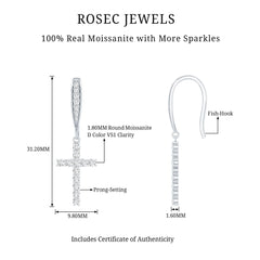 Certified Moissanite Cross Dangle Earrings in Sterling Silver