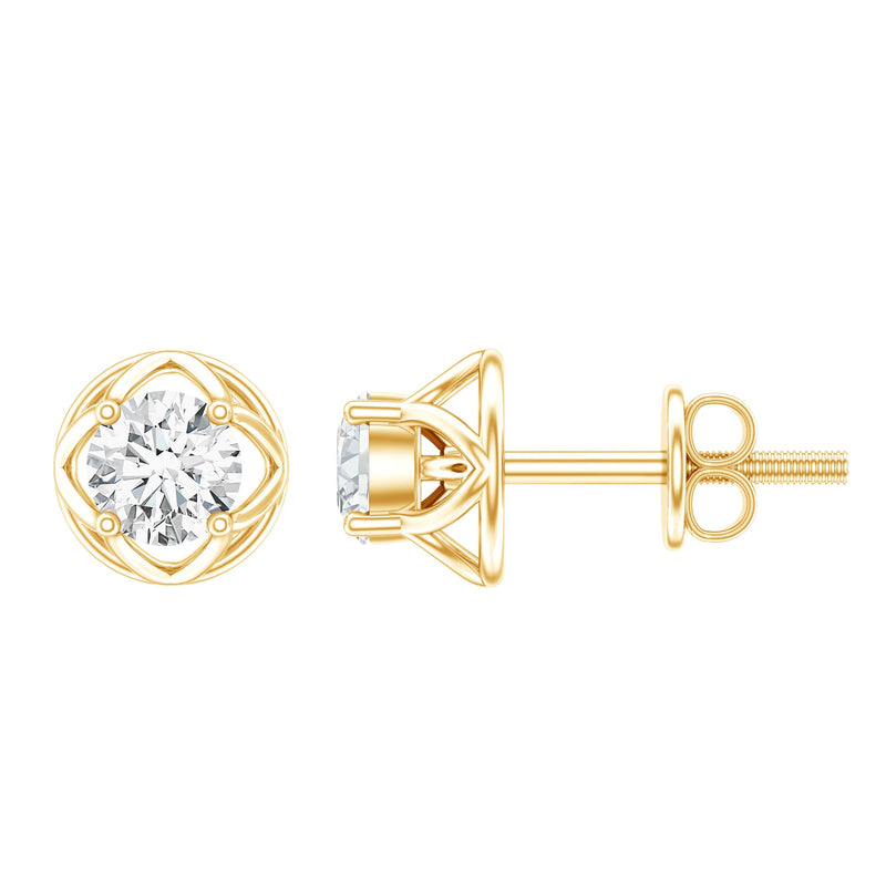 Round Diamond Solitaire Stud Earrings with Screw Back