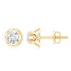 Round Diamond Solitaire Stud Earrings with Screw Back