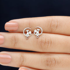 Diamond Cat Moon Stud Earrings for Women