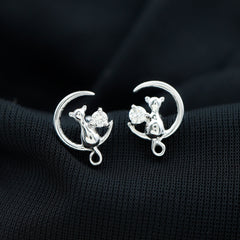 Diamond Cat Moon Stud Earrings for Women