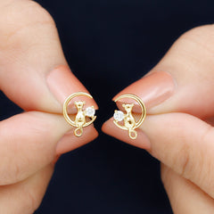 Diamond Cat Moon Stud Earrings for Women