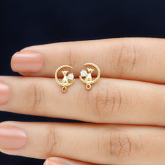 Diamond Cat Moon Stud Earrings for Women