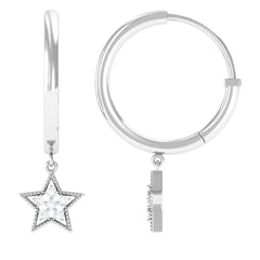 Diamond Star Drop Hoop Earrings