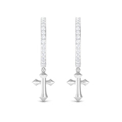 Certified Diamond Cross Drop Hoop Earrings