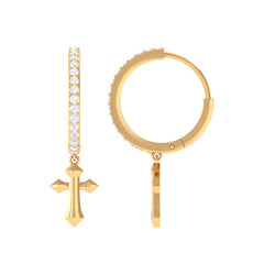 Certified Diamond Cross Drop Hoop Earrings