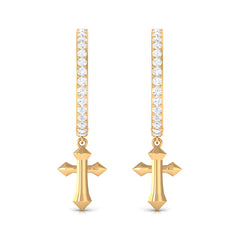 Certified Diamond Cross Drop Hoop Earrings