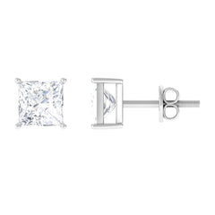 Natural Princess Cut Diamond Stud Earrings with Certificate