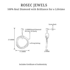 Round Cut Diamond Drop Earring with Screw Back Closure