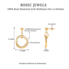 Round Cut Diamond Drop Earring with Screw Back Closure