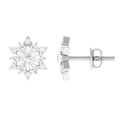 Round Diamond Flower Stud Earrings With Screw Back
