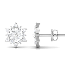 Round Diamond Flower Stud Earrings With Screw Back
